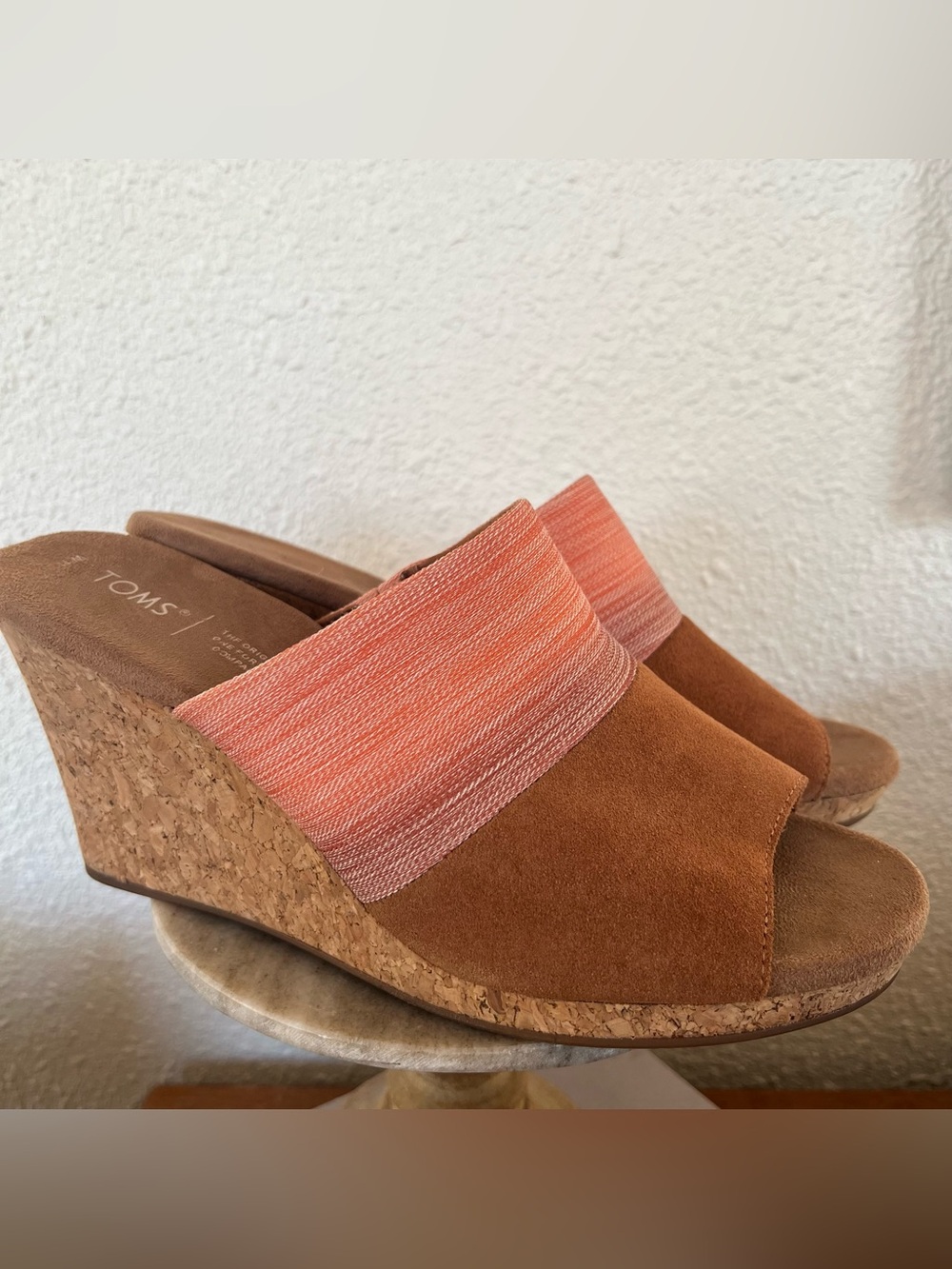 TOMS Monica Mules Coastal Beachy Wedge Cork Heels Slide size 11 vacation western